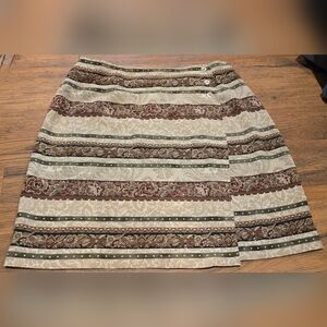 NWT Coldwater Creek wrap stripe short skirt Floral Paisley Print Tan, Green, Red